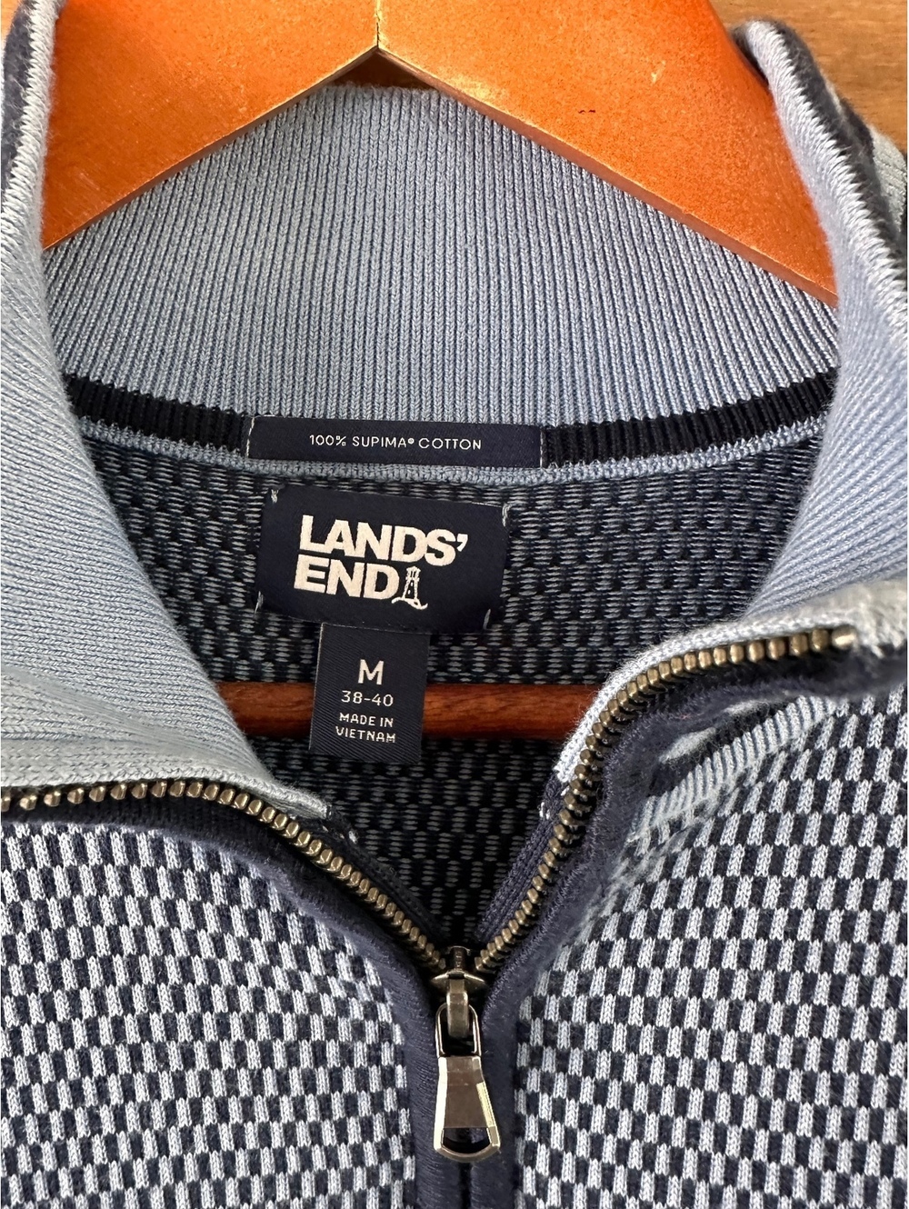 Lands’ End Men’s 100% Supima Cotton 1/4 Zip Polo Sweatshirt Blue size Medium - Picture 7 of 13